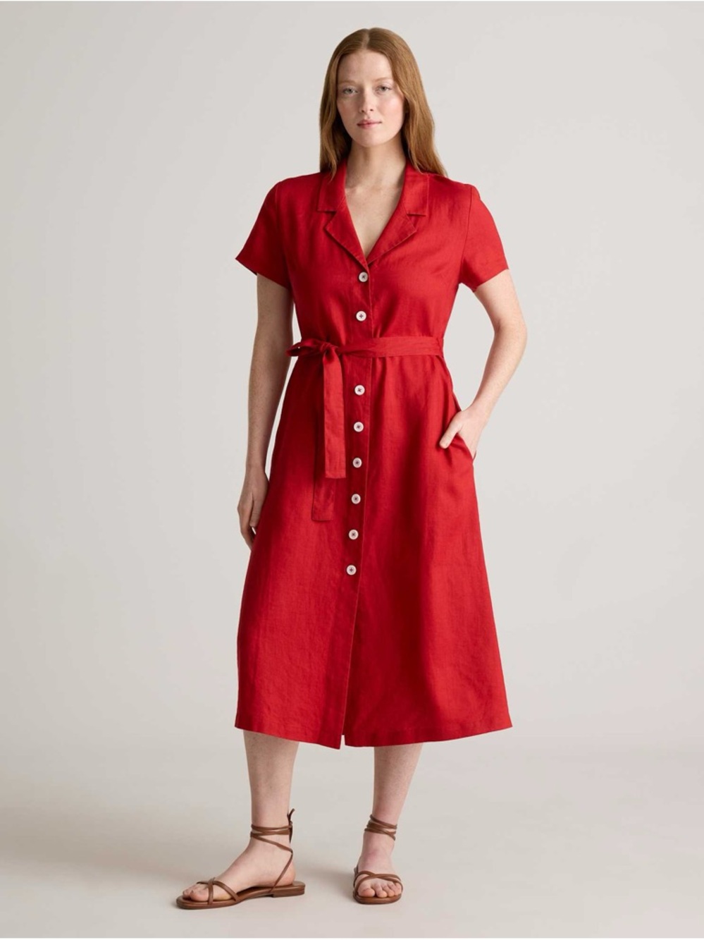 QUINCE Dress 100% European Linen Button Front Midi Dress